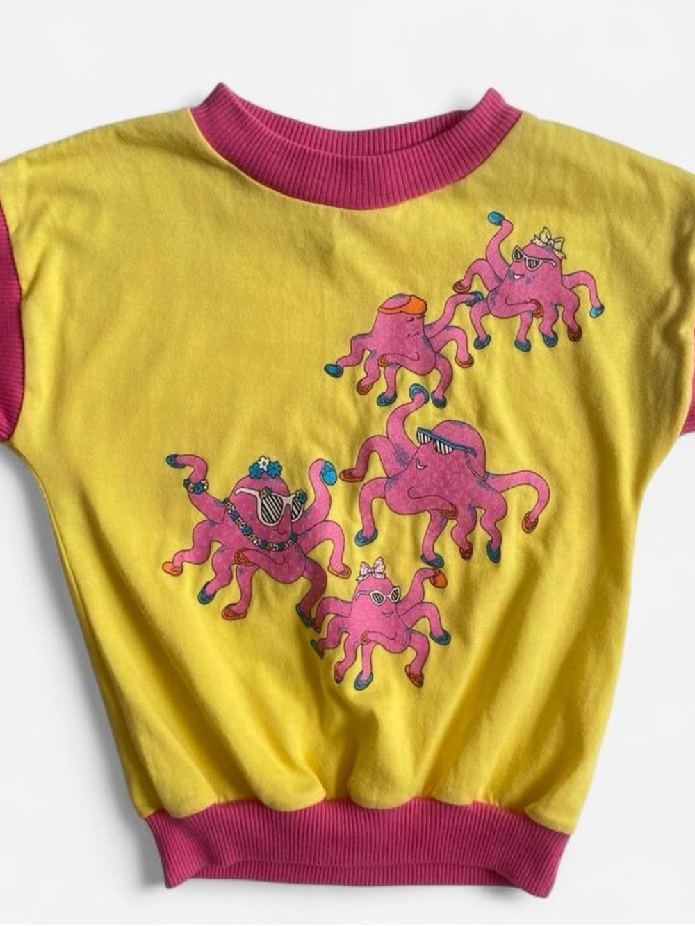 Vintage 80s kids yellow & pink octopus tee